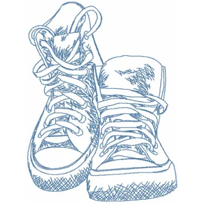 Cross shoes sketch embroidery design preview showing stitched athletic sneaker illustration