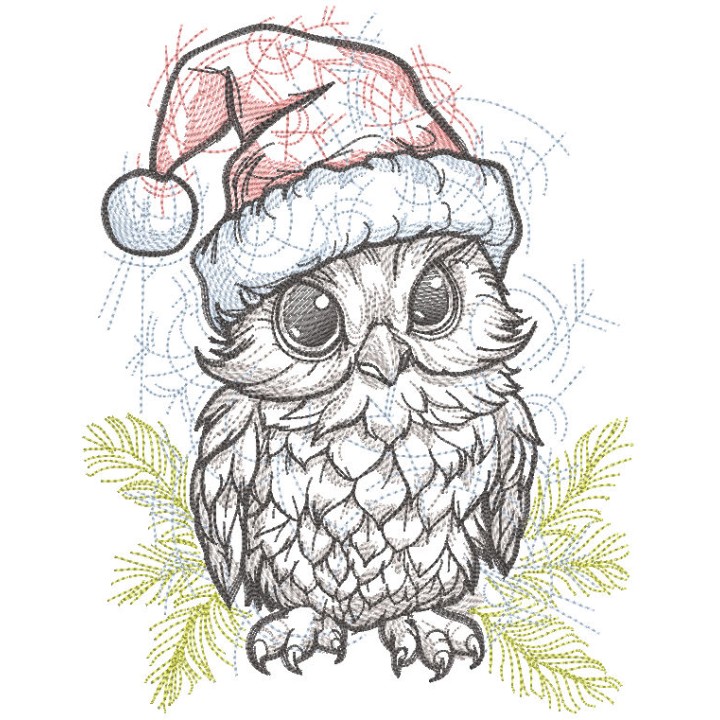 Christmas owl santa hat embroidery design - Embroidery Design