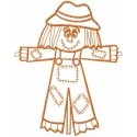 Garden patchwork scarecrow embroidery design with colorful stitched patches and straw details