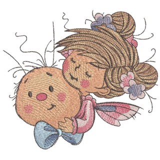Fairy friends with snail embroidery design - Embroidery Design