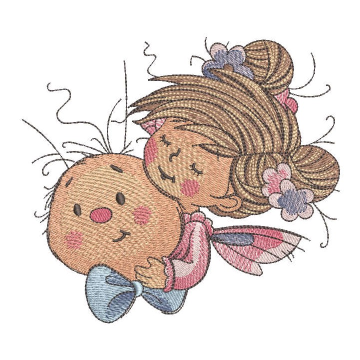 Fairy friends with snail embroidery design - Embroidery Design