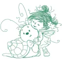 Fairy and snail one colored embroidery design preview for baby projects