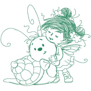 Fairy and snail one colored embroidery design - Embroidery Design