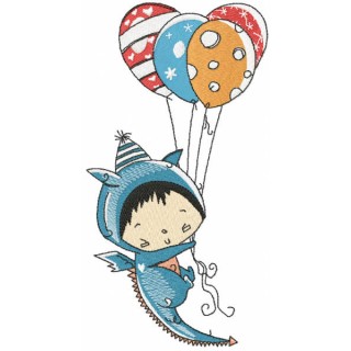 Baby in dragon suit embroidery design - Embroidery Design