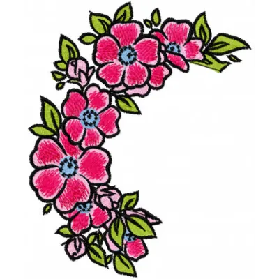 Pink flowers wreath embroidery design preview showing circular floral pattern