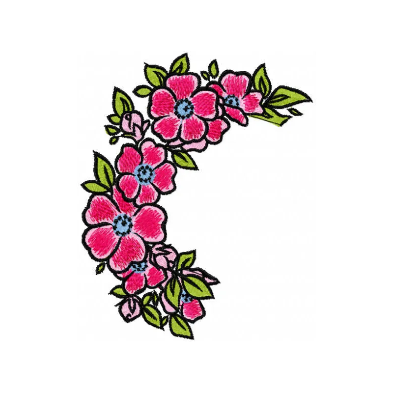 Pink flowers wreath embroidery design preview showing circular floral pattern