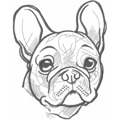 Greyscale sketch bulldog embroidery design with detailed stitching pattern