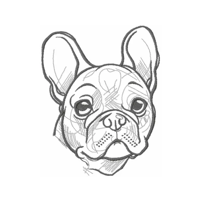 Greyscale sketch bulldog embroidery design with detailed stitching pattern