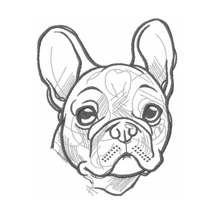 Bulldog greyscale sketch embroidery design - Embroidery Design