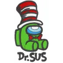 Dr Seuss Among Us embroidery design preview showing colorful stitched characters
