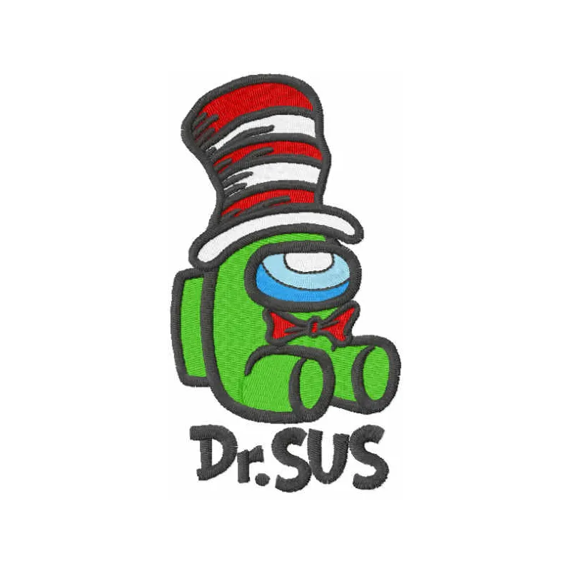 Dr Seuss Among Us embroidery design preview showing colorful stitched characters