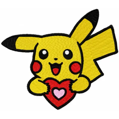 Romantic Pokemon embroidery design preview showing stitched pattern with heart details