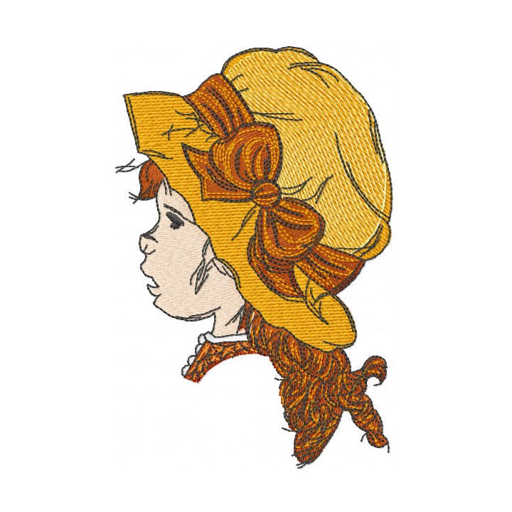 Retro girl with hat embroidery design - Embroidery Design