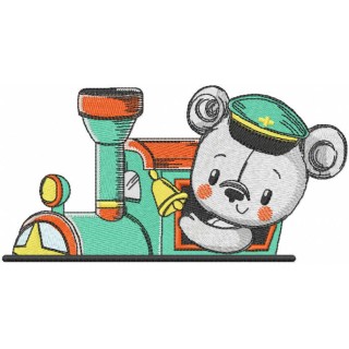 Teddy bear train driver embroidery design - Embroidery Design