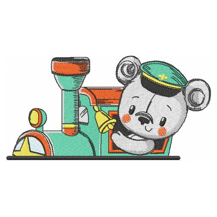 Teddy bear train driver embroidery design - Embroidery Design