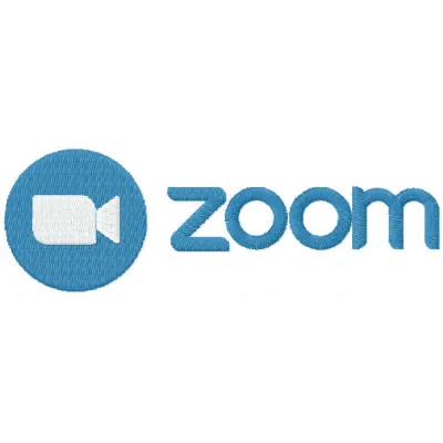 Zoom logo embroidery design preview showing stitched pattern for digital download