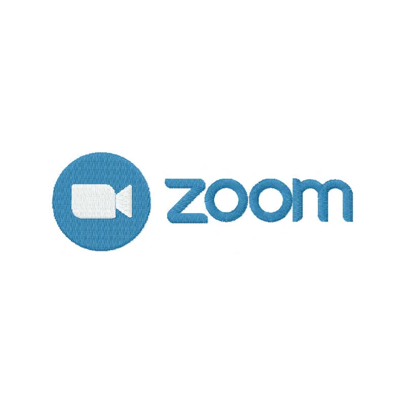Zoom logo embroidery design preview showing stitched pattern for digital download