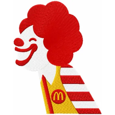 Smiling Ronald McDonald embroidery design preview showing cheerful character stitching pattern