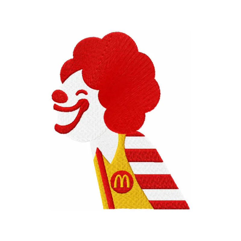 Smiling Ronald McDonald embroidery design preview showing cheerful character stitching pattern