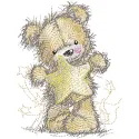 Soft teddy bear featuring a gold star embroidery design, positioned upright against a plain background.