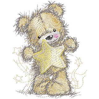 Teddy bear with a gold star embroidery design - Embroidery Design