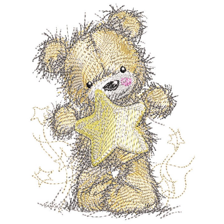 Teddy bear with a gold star embroidery design - Embroidery Design