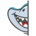 Half shark muzzle embroidery design preview showing detailed stitching pattern