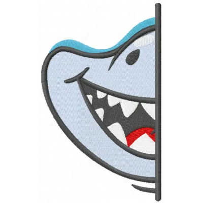 Half shark muzzle embroidery design preview showing detailed stitching pattern