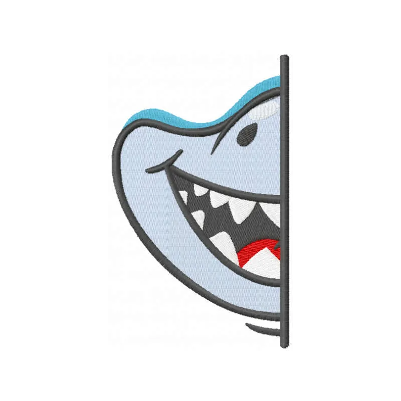 Half shark muzzle embroidery design preview showing detailed stitching pattern