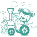 Teddy train embroidery design featuring cute bears riding in connected cars