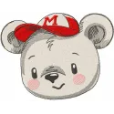 Teddy bear embroidery design displayed on a baseball cap