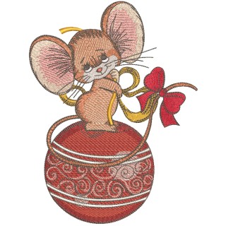 Mouse holds a Christmas ball embroidery design - Embroidery Design