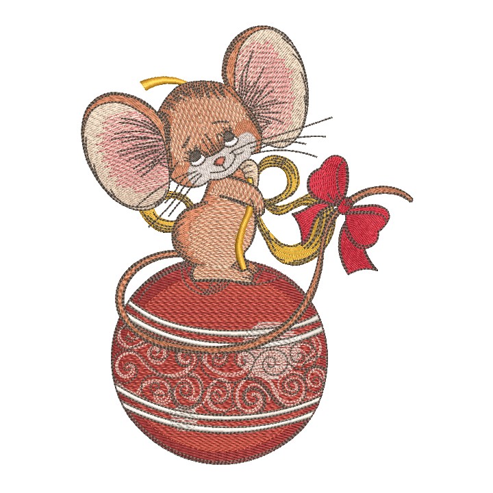 Mouse holds a Christmas ball embroidery design - Embroidery Design