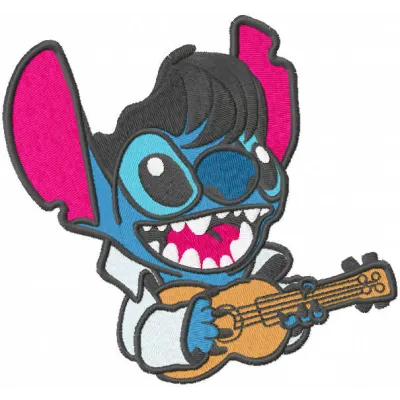 Stitch Guitar embroidery design preview showing colorful stitched motif of the beloved character