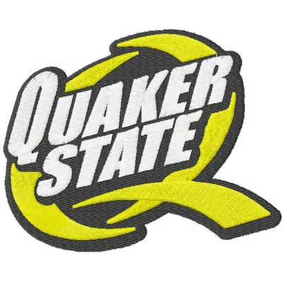 Quaker State logo embroidery design preview showing stitched automotive branding pattern