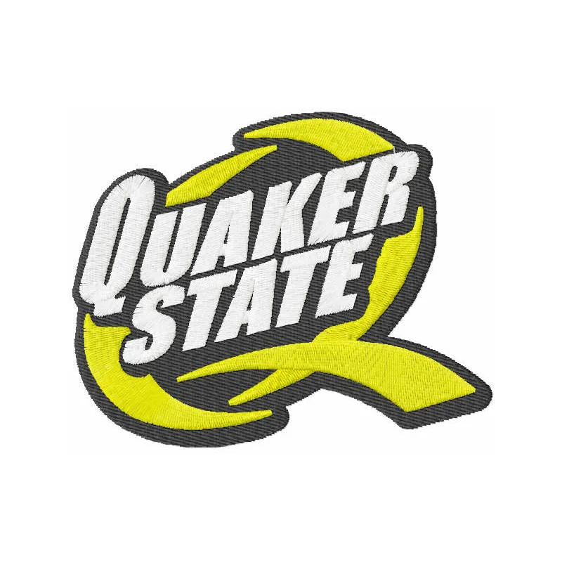 Quaker State logo embroidery design preview showing stitched automotive branding pattern