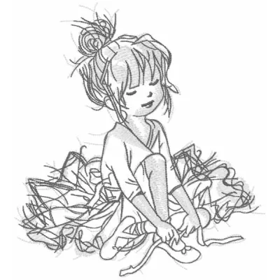First dance lesson sketch embroidery design showing a young dancer in ballet pose