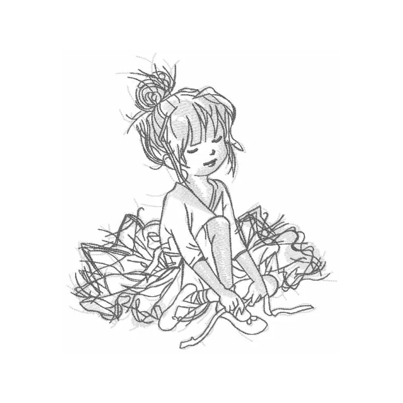 First dance lesson sketch embroidery design showing a young dancer in ballet pose