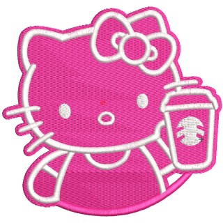 Hello kitty with coffee cup embroidery design - Embroidery Design