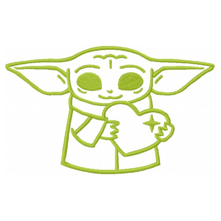 Loving baby yoda one colored embroidery design - Embroidery Design