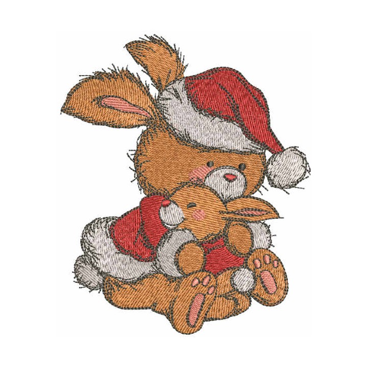 Bunnies Christmas hugs embroidery design - Embroidery Design
