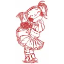 Redwork happy girl embroidery design preview showing cheerful stitching pattern