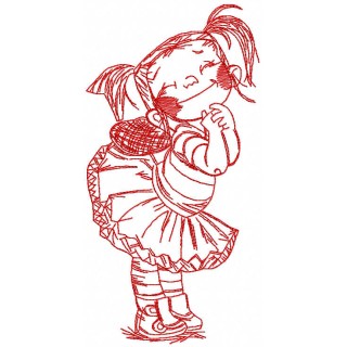 Redwork happy girl embroidery design - Embroidery Design
