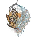 Detailed tiger wings embroidery design showcasing intricate patterns and vibrant colors on fabric.