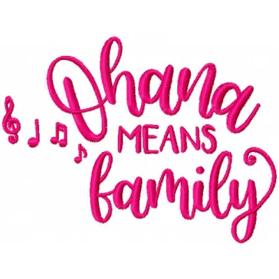 Ohana means family embroidery design featuring Lilo and Stitch characters