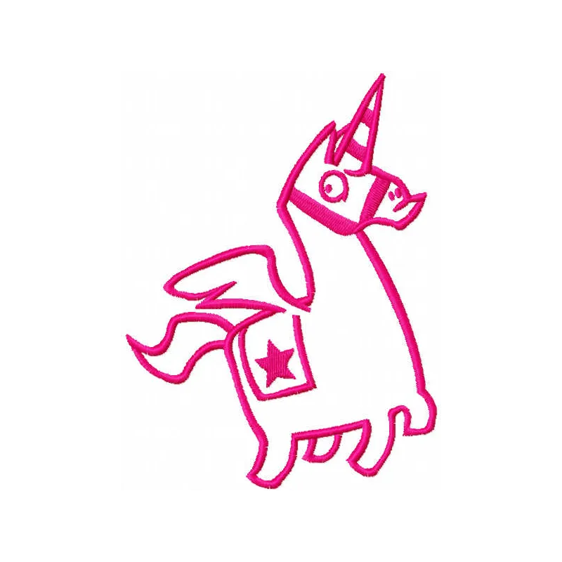 Pink llama unicorn embroidery design preview showing stitched pattern for embroidery machines
