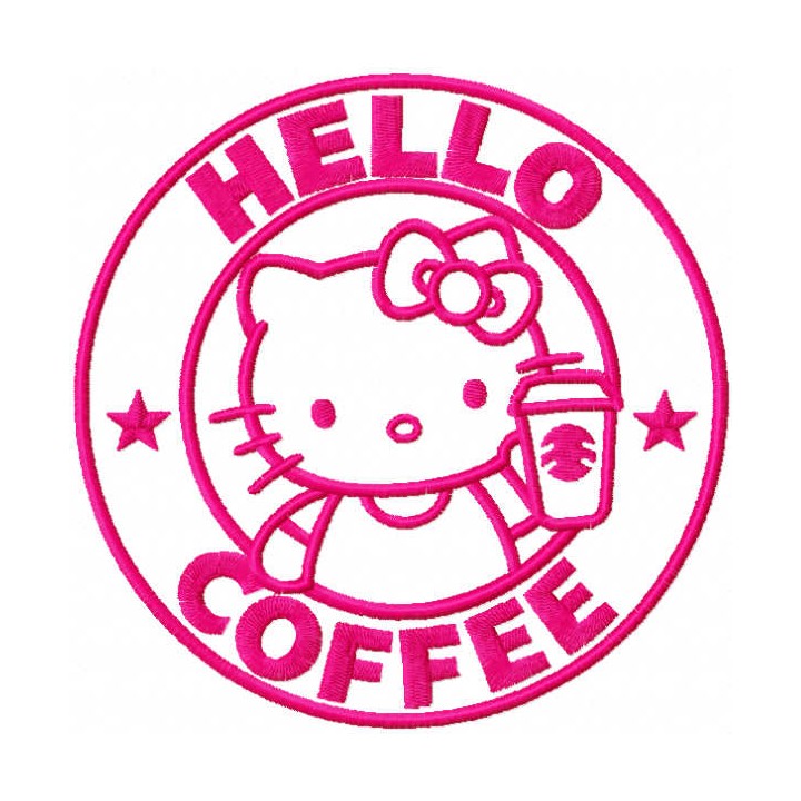 Hello kitty coffee pink embroidery design - Embroidery Design