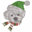 Dog winter outfit embroidery design featuring a cute pup in cozy cold-weather clothing