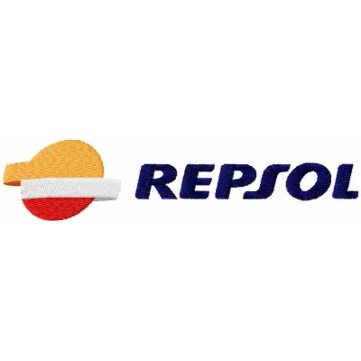 Repsol logo 2 embroidery design preview showing stitched motorsport branding pattern