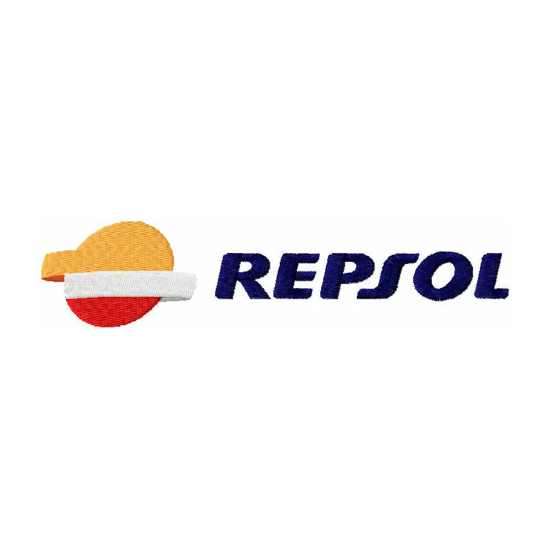 Repsol logo 2 embroidery design preview showing stitched motorsport branding pattern